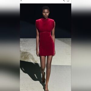NWT ZARA Red Velvet Shoulder Pad Dress